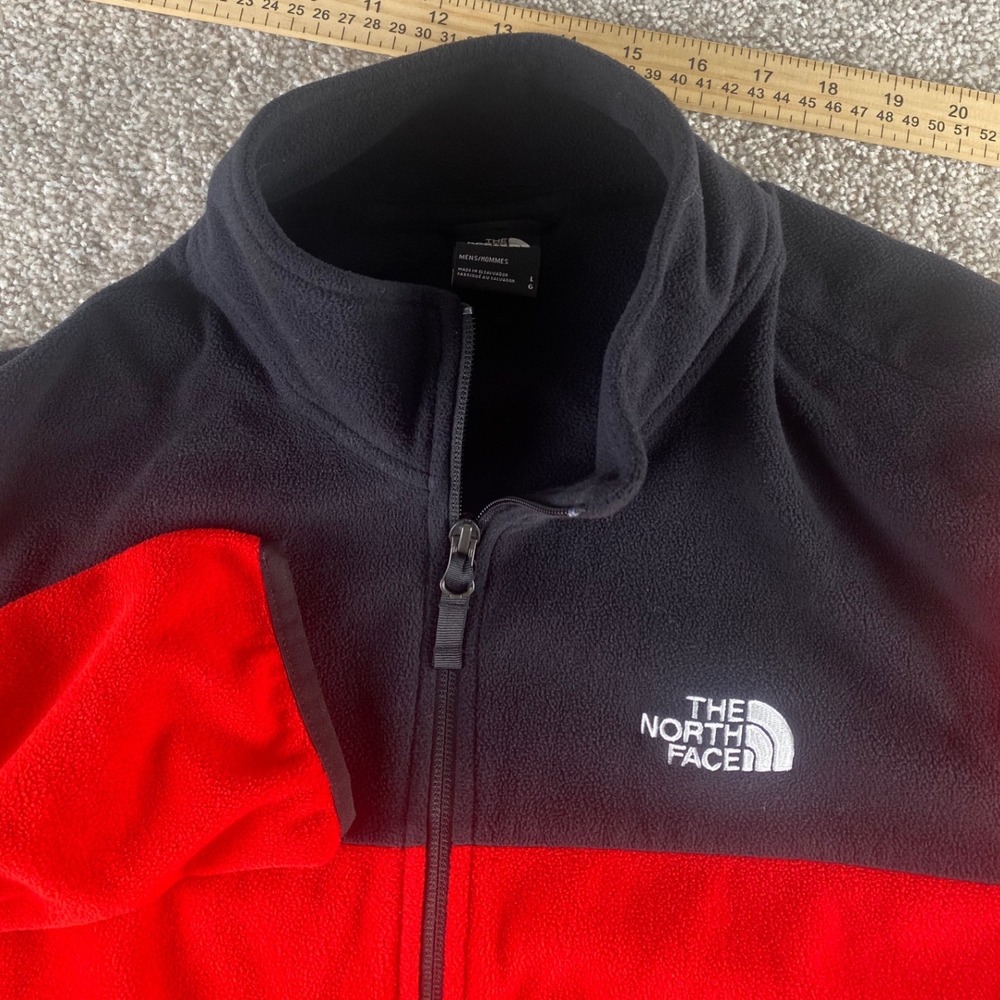 The North Face Mens L Preppy Warm Full Zip Fleece Jacket Red Black Colorblock